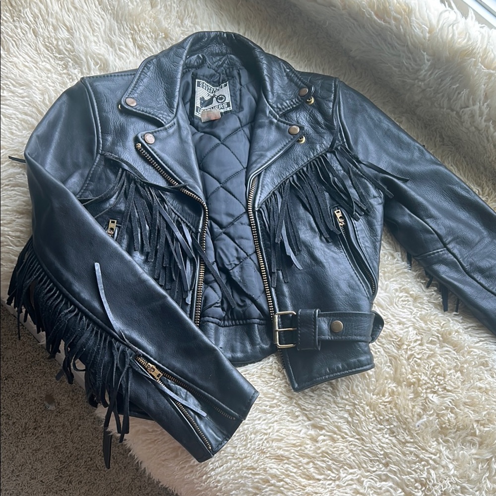 Stylish Black Leather Fringe Jacket